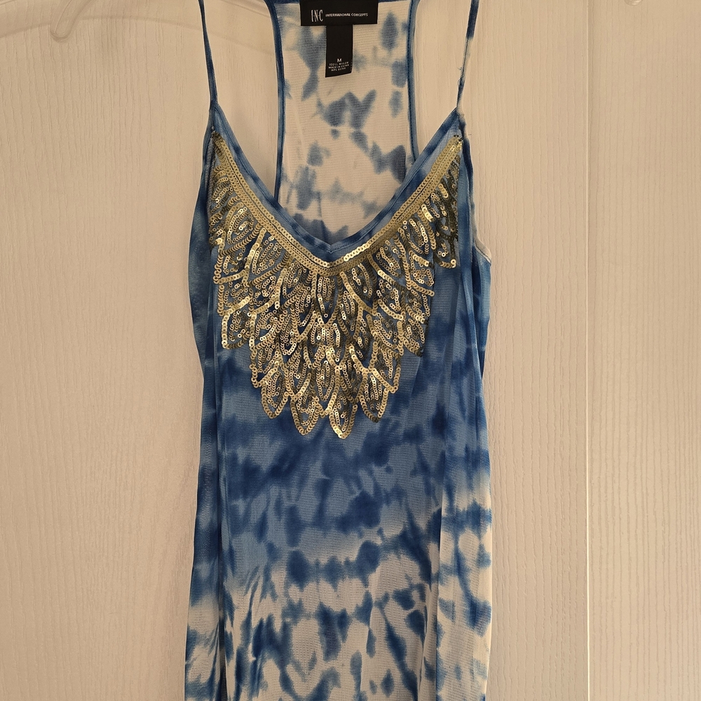 INC International Concepts Blue Tie-Dye Camisole with Gold Accents